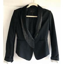 Bcbg Maxazria Black Chain Fringe Embellished Lapel Blazer Jacket Size