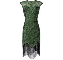 Yubnlvae Dresses For Women's Vintage 1920S Sequin Beaded Tassels Party Night Hem Flapper Gown Dress - Green