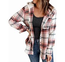 Women's 2023 Fall Winter Flannel Plaid Shirts Flannel Button Down Plaid Brushed Shirts Christmas Shirts For Women Trendy Women Flannel Blouses Long S