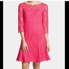 Eliza J Dresses | Eliza J Pink Eyelet Lace Fit And Midi Flare Dress | Color: Pink | Size: S