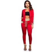 Victorious Women's G Track 2 Piece Tracksuit Set - Sweatshirt Jacket And Sweat Pants Vl208 - Red - 3X-Large