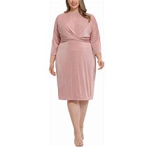 London Times Plus Size Crossover Glitter-Knit Dress - Pink - Size 24W