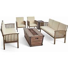 Noble House Carolina Outdoor 4 Piece Sofa Set & Fire Pit Gray With C