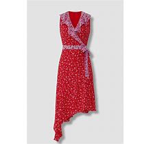$358 Parker Womens Red Floral Ruffle Asymmetrical Sleeveless A-Line Dress Sz 10