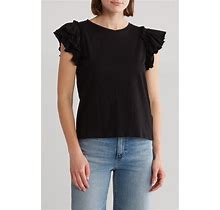 INDUSTRY REPUBLIC CLOTHING Double Flutter Sleeve Cotton Top In Black At Nordstrom Rack, Size Small