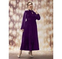 Womens Purple Velvet Dress Long Sleeve Maxi Dress Party Cocktail Ball