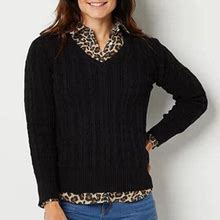 St. John's Bay Womens V Neck Cable Knit Pullover Sweater | Black | Womens Small | Sweaters Pullover Sweaters