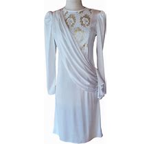 Vintage Dresses | 1970S Diamond's Run White & Gold Metallic Lace Dre | Color: Gold/White | Size: Xs