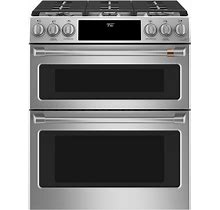 Cafe 30-In 6 Burners 4.3-Cu Ft / 2.4-Cu Ft Self-Cleaning Air Fry Convection Oven Slide-In Smart Double Oven Dual Fuel Range (Stainless Steel)