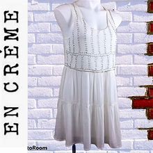 En Creme Dresses | En Creme White Beaded Mini Dress Size S | Color: White | Size: S