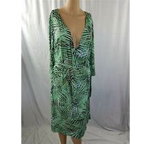 Elements Green Multicolor Belted Long Wrap Dress Size Small 3/4 Sleeve