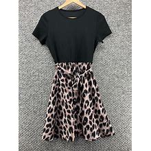 Shein Dress Sz M 6 Cheetah Print Black Ribbed Top Pullover Belt Short Sleeve