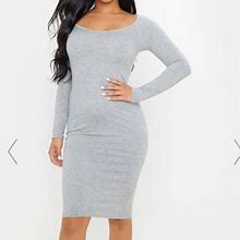 Prettylittlething Dresses | Petite Grey Marl Long Sleeve Jersey Midi Dress | Color: Gray/Silver | Size: 6