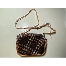 NWOT Neiman Marcus Women's Metallic Woven Small Crossbody Bag Faux-Leather Brown