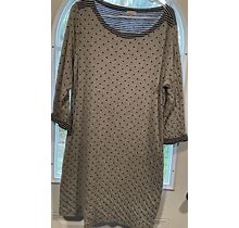 Talbots Gray Black Poka Dot Black Striped Inside & Cuff Dress 3/4 Sleeve Size L
