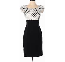 White House Black Market Casual Dress - Sheath: Black Polka Dots Dresses - Women's Size 2