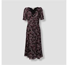 $195 Michael Kors Women's Black Paisley V-Neck Front Button A-Line Dress Size M