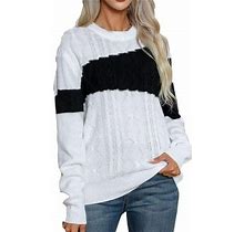 Days & Deals Honhuzh Sweaters For Women Trendy Clearance Multi Color Round Neck Sweater Fashion Casual Pullover Long Sleeve Knit