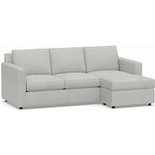Sanford Square Arm Upholstered Sofa With Reversible Storage Chaise Sectional, Polyester Wrapped Cushions, Basketweave Slub Ash | Pottery Barn