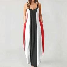 Voss Women Summer O-Neck Flower Print Sleeveless Plus Size Pullover Long Dresses