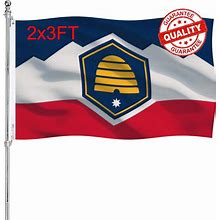 RIKOME Double Sided New Utah States Flag 2X3 Outdoor Made In USA- Heavy Duty 3Ply Polyester Utah UT Flags Banners With 2 Brass Grommets