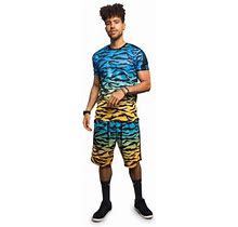 Victorious Men's Dip Dye Gradient Tiger Camo Short Sleeve Top And Shorts Tracksuit Set - Blue - 3X-Large
