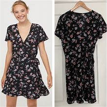 H&M Dresses | H&M Divided Floral Mini Wrap Dress | Color: Black | Size: 8