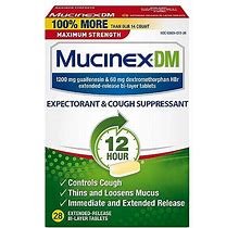 Mucinex Dm Maximum Strength Cough Suppressant Expectorant Tablets 28Ct 1200Mg Guaifenesin, Multicolor, 28 Count (Pack Of 1)