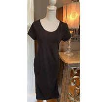 Isabel Maternity Short Sleeve Black Side Ruched Midi T-Shirt Dress Size Medium