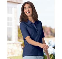Appleseeds Women's Essential Cotton Elbow-Sleeve Polo - Blue - L - Misses