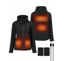 Heated Jacket For Women With Battery Pack And Detachable Hood Winter Outdoor Soft Shell Slim Fit Electric Heating Coat,MEDIUM