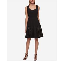 $189 Tommy Hilfiger Women Black Lace-Inset Pleated Fit & Flare Dress