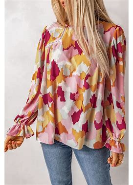 Dear-Lover Wholesale Multicolor Abstract Printed Long Sleeve Blouse