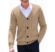 COOFANDY Men's Cardigan Sweater Cable Knit V Neck Button Up Sweaters Ribbed Cardigan Sweater With Pockets