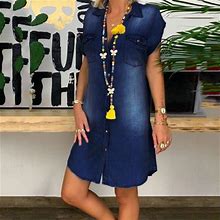 Finelylove Woman Petite Dresses Cocktail Dress V-Neck Solid Sleeveless Mini Dark Blue