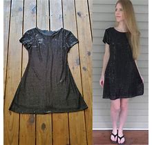 Late Edition Dresses | Vintage 90'S M Black Sequin Sparkle Mini Dress | Color: Black | Size: M