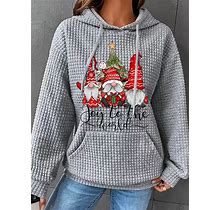 Joy To The World Gnome Christmas Cotton-Blend Simple Hoodie Gray/S