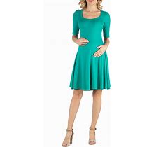 24Seven Comfort Apparel Knee Length A Line Elbow Sleeve Maternity Dress - Jade