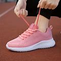 Women's Solid Running Shoes, Flying Woven Mesh Breathable Walking Shoes, Lace Up Outdoor Casual Sneakers,White,Budget-Friendly,By Temu