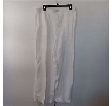 Chico's Pull On Linen Pants Size 3/XL Tall White Straight Leg Adjustable Waist
