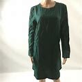 Appleline F34 Womens Shift Dress Scoop Neck Long Sleeve Green Sz L
