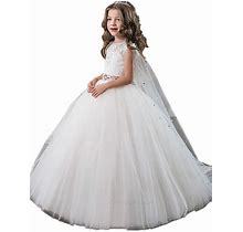 White Flower Girl Dress Tulle Jewel Ball Gown Long 2024