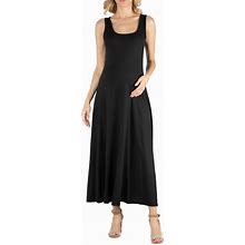 24Seven Comfort Apparel Slim Fit A Line Sleeveless Maternity Maxi Dress - Black