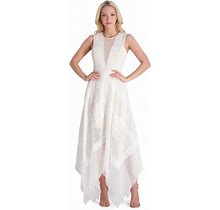 BCBG Max Azria Andi Womens Asymmetric Sleeveless Lace Handkerchief Dress