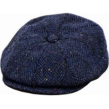Newsboy Cap | Blue Flecked Men's Authentic 1920S 1930S 1940S Look Herringbone Panelled Flat Cap