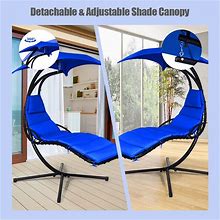 Costway Hanging Swing Chair Hammock Chair W/ Pillow Canopy Stand - Navy