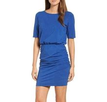 Michael Stars Size XS 1086 Boat Neck Ruched Side Bodycon Mini Dress Blue NWT