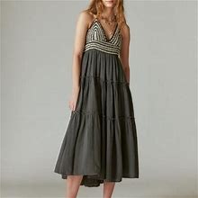 Lucky Brand Crochet Trim Maxi Dress - Women's Clothing Dresses Maxi Dress In Washed Black, Size XL