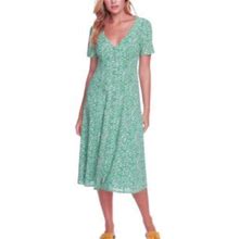 1. State Womens Green Tie Floral Short Sleeve V Neck Midi Shift Dress 10