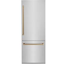 ZLINE Autograph 30 in. 16.1 Cu. Ft. Built-In Refrigerator With Internal Water And Ice Dispenser With Bronze Accents, RBIVZ-304-30-CB